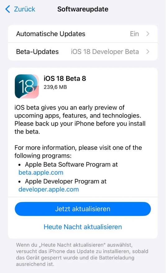 王益苹果手机维修分享苹果 iOS / iPadOS 18 开发者预览版 Beta 8 发布 